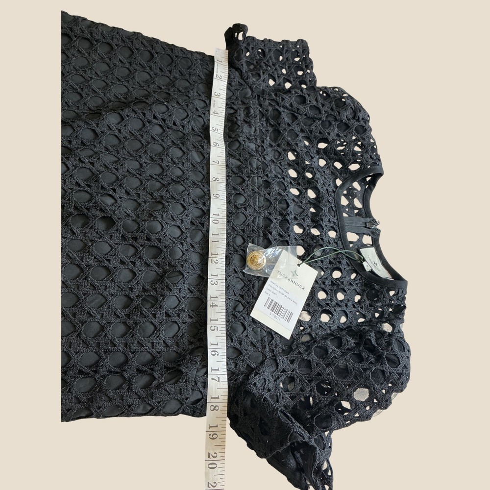 Tuckernuck Black Eyelet Lace Shift Dress Gold Button Pocket Short Sleeve Small - Picture 7 of 9